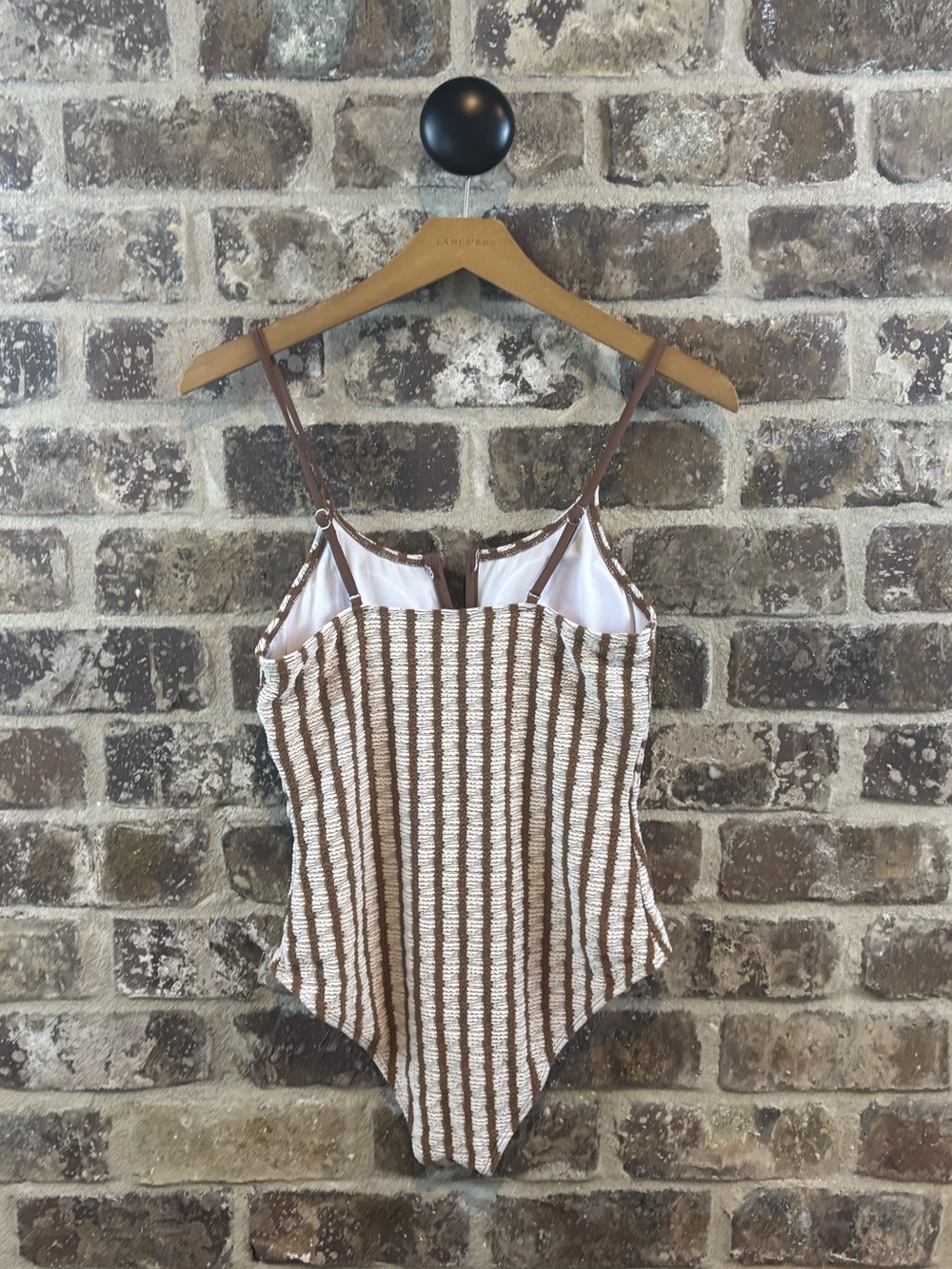 SHEIN Swim Striped Textured One-Piece Swimsuit in Cream and Brown Size M - Picture 5 of 9